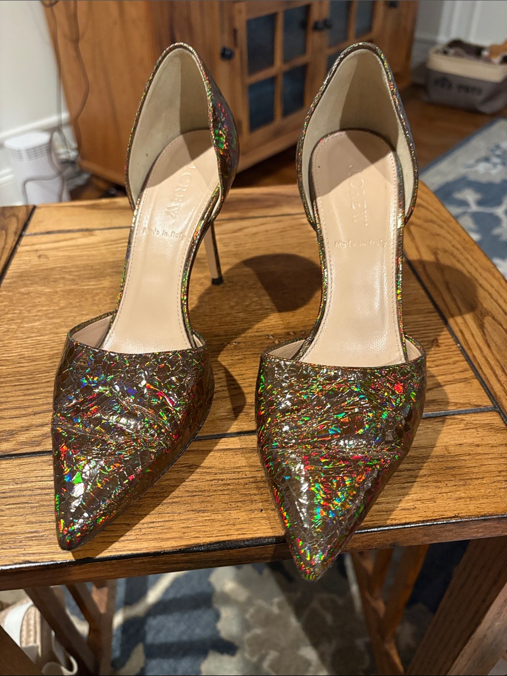 J. Crew Iridescent Holographic Pointed-Toe D'Orsay Heels